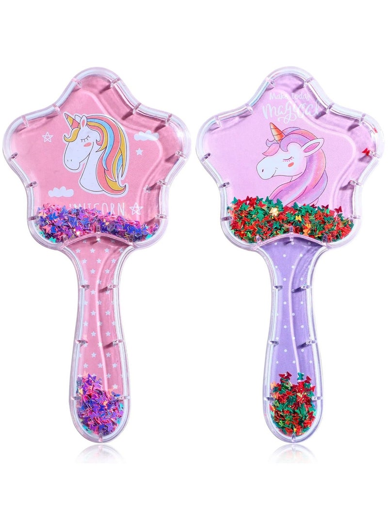 Girls Hair Brush Set, Toddler Hair Brush, Cartoon Unicorn Sequin Airbag Comb, Tangle Tamer Hair Brush Set Suitable for Curly Straight Long and Short Hair of Children and Girls 2 Pack - Image 1