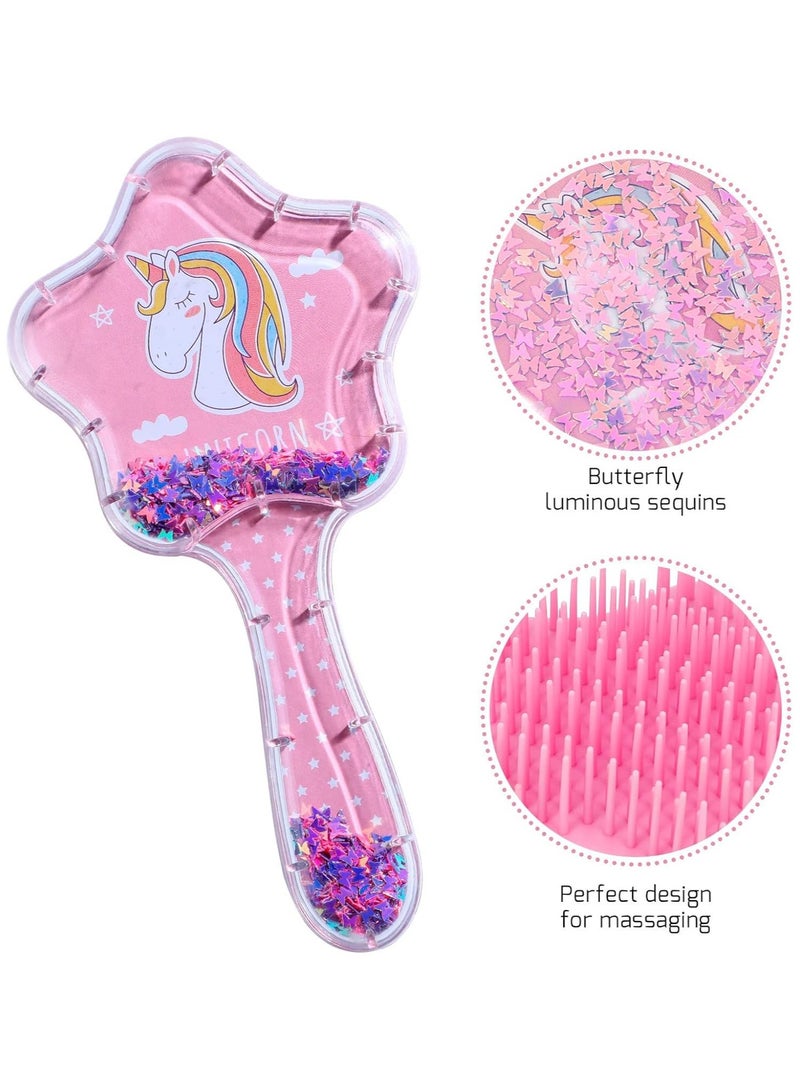 Girls Hair Brush Set, Toddler Hair Brush, Cartoon Unicorn Sequin Airbag Comb, Tangle Tamer Hair Brush Set Suitable for Curly Straight Long and Short Hair of Children and Girls 2 Pack - Image 2