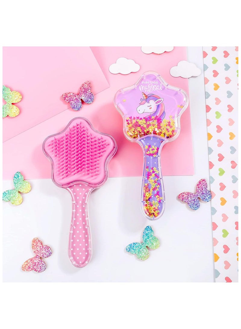 Girls Hair Brush Set, Toddler Hair Brush, Cartoon Unicorn Sequin Airbag Comb, Tangle Tamer Hair Brush Set Suitable for Curly Straight Long and Short Hair of Children and Girls 2 Pack - Image 4