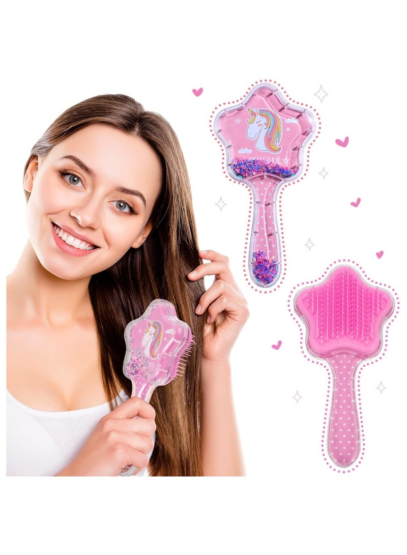 Girls Hair Brush Set, Toddler Hair Brush, Cartoon Unicorn Sequin Airbag Comb, Tangle Tamer Hair Brush Set Suitable for Curly Straight Long and Short Hair of Children and Girls 2 Pack - Image 3
