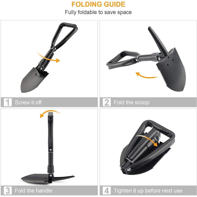 Joyzzz Camping Shovel, Durable Snow Shovel Made of Manganese Steel, Garden Shovel with Wood Saw Edge, Portable Outdoor Folding Shovel, Suitable for Camping, Digging, Hiking, Car Emergency - Image 2