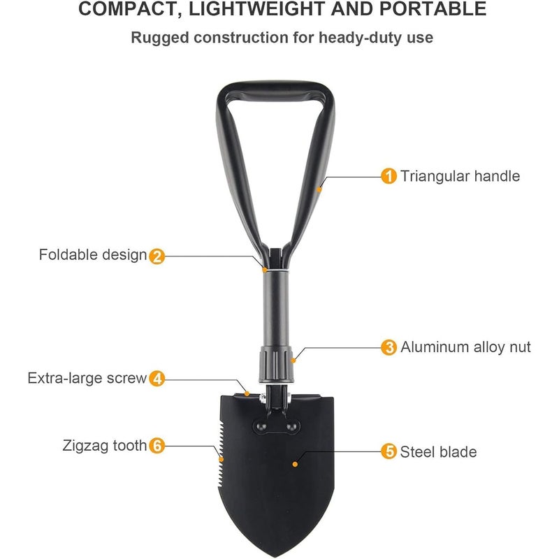 Joyzzz Camping Shovel, Durable Snow Shovel Made of Manganese Steel, Garden Shovel with Wood Saw Edge, Portable Outdoor Folding Shovel, Suitable for Camping, Digging, Hiking, Car Emergency - Image 3