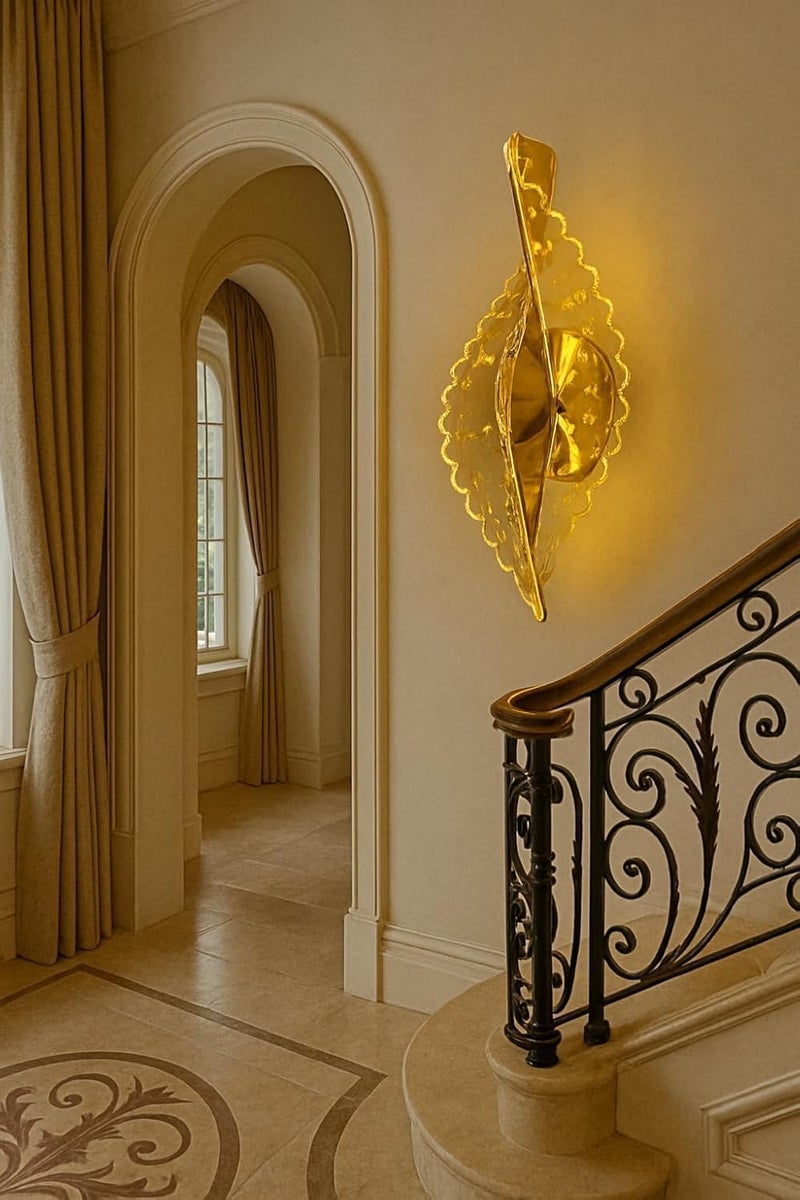 RBSK Golden Metal Home Decor LED Wall Light, Night Wall Lamp, Decorative Lamp, Wall Lights for Living Room,Bedroom, Restaurant, Living Room (Leaf Curve) - Image 4