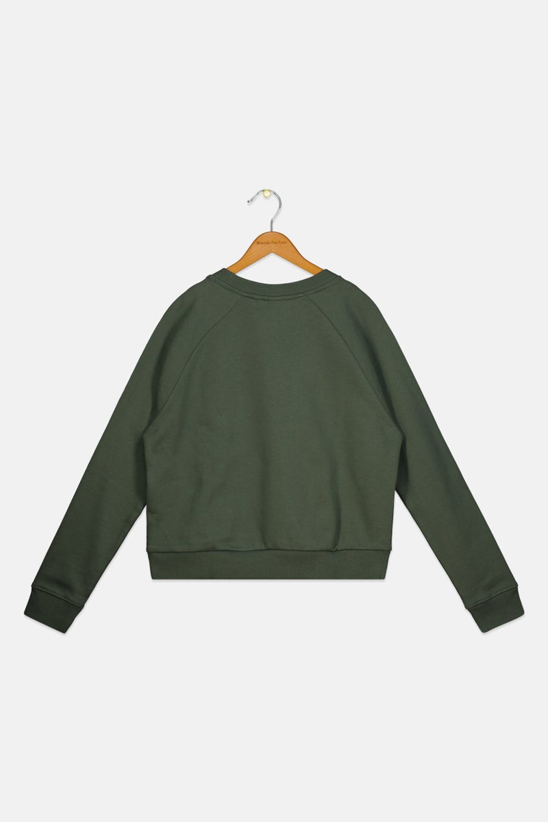VANS Kids Girl Crew Neck Long Sleeve Brand Logo Sweatshirt, Green - Image 2