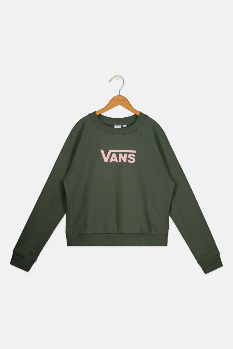 VANS Kids Girl Crew Neck Long Sleeve Brand Logo Sweatshirt, Green - Image 3