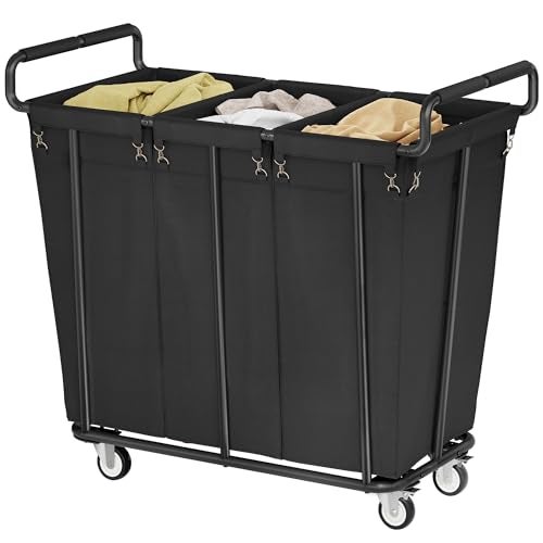 Gewudraw Large laundry hamper with Wheels, 360L 3 Bag Big Rolling Laundry Hamper Sorter Cart, Extra Large Laundry Clothes Hamper, Heavy Duty Laundry Basket Organizer for Laundry Room,Bathroom,Black - Image 1