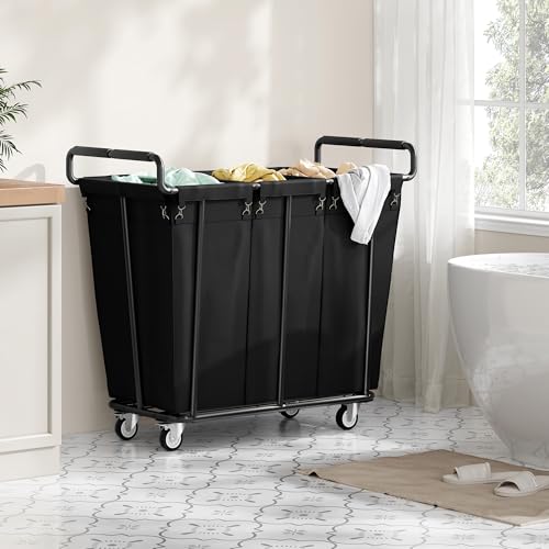 Gewudraw Large laundry hamper with Wheels, 360L 3 Bag Big Rolling Laundry Hamper Sorter Cart, Extra Large Laundry Clothes Hamper, Heavy Duty Laundry Basket Organizer for Laundry Room,Bathroom,Black - Image 4