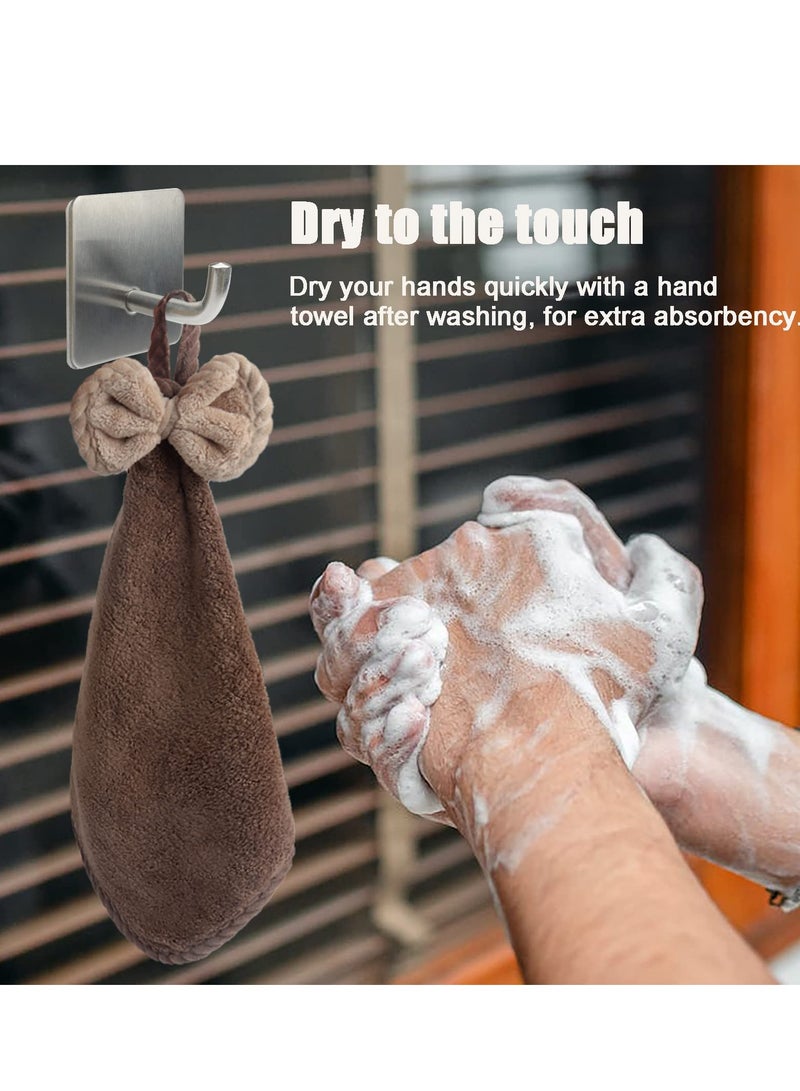 SYOSI منشفة يد مجفف 3 قطع منشفة يد مع حلقات للتعليق ناعمة وامتصاصها عالية من الألياف الدقيقة مصنوعة من قماش كورال فليس مع أربطة للمطبخ والحمام امتصاص سريع الجفاف لون داكن - Image 3