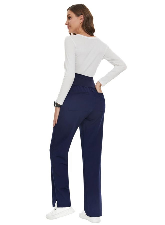 POSHGLAM Women's Maternity Scrubs Pant 6-Pocket Stretchy Comfy Workwear Casual Pregnancy Pants, S-XXL, B02 New Navy, M - Image 5
