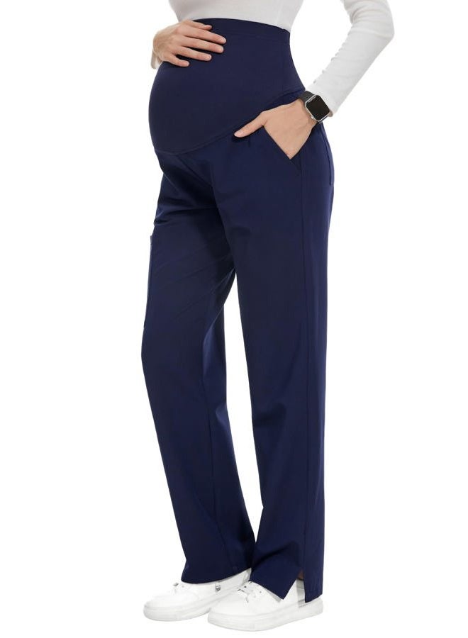 POSHGLAM Women's Maternity Scrubs Pant 6-Pocket Stretchy Comfy Workwear Casual Pregnancy Pants, S-XXL, B02 New Navy, M - Image 1