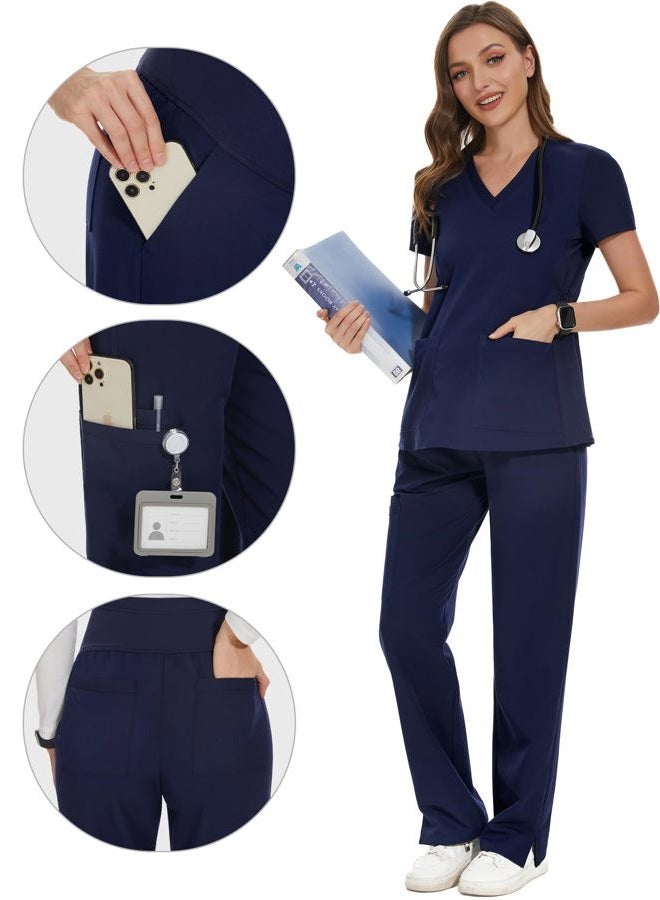 POSHGLAM Women's Maternity Scrubs Pant 6-Pocket Stretchy Comfy Workwear Casual Pregnancy Pants, S-XXL, B02 New Navy, M - Image 4