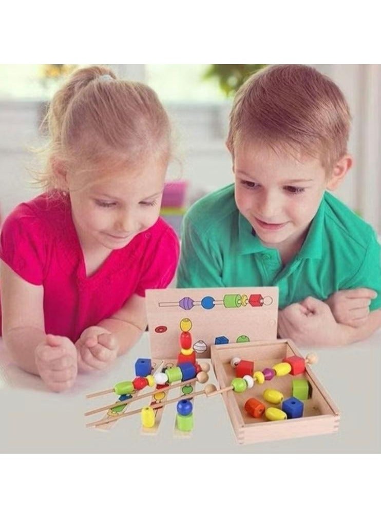 MARAH TOYS Beaded wooden box  To organize beads and match shapes and colors for early education and developing children’s abilities - Image 1