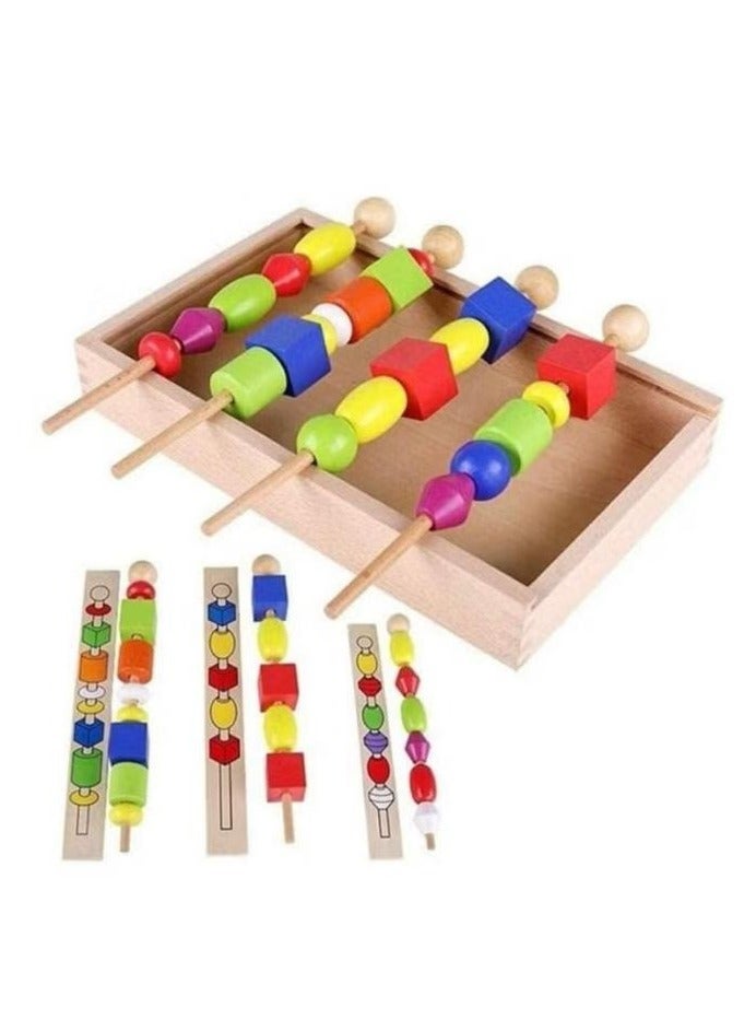 MARAH TOYS Beaded wooden box  To organize beads and match shapes and colors for early education and developing children’s abilities - Image 2