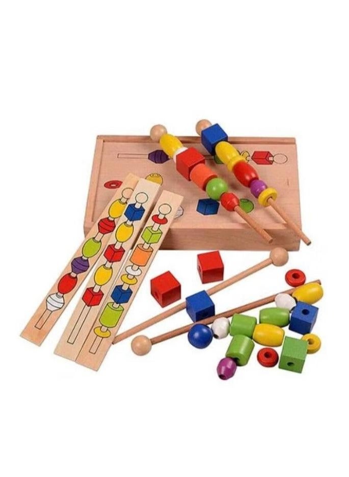 MARAH TOYS Beaded wooden box  To organize beads and match shapes and colors for early education and developing children’s abilities - Image 3
