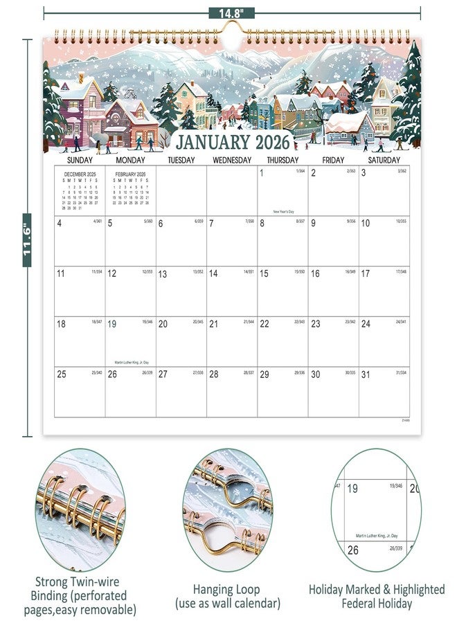 Coboll 2026 Calendar - Wall Calendar 2026, January 2026 - December 2026 Wall Calendar, 14.8'' x 11.6'', with Julian Dates, Hanging Hole, Thick Paper, Landscape Calendar - Image 4