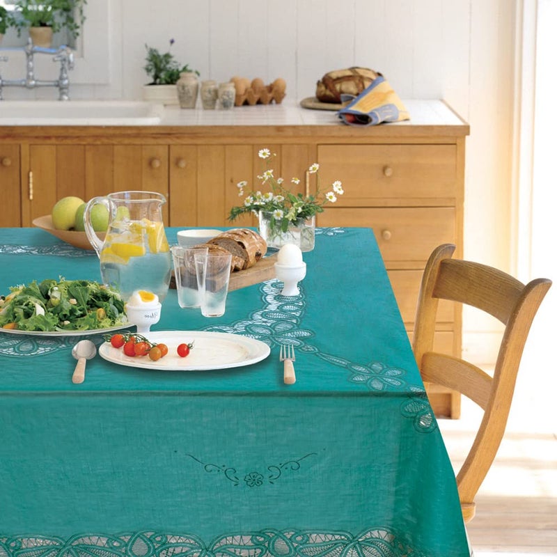Freelance PVC Battenburg Dining Table Cover Cloth Tablecloth Waterproof Protector 46 Seater 70 inches Round Hunter Green Product of Meiwa Japan - Image 2