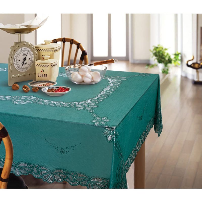 Freelance PVC Battenburg Dining Table Cover Cloth Tablecloth Waterproof Protector 46 Seater 70 inches Round Hunter Green Product of Meiwa Japan - Image 1