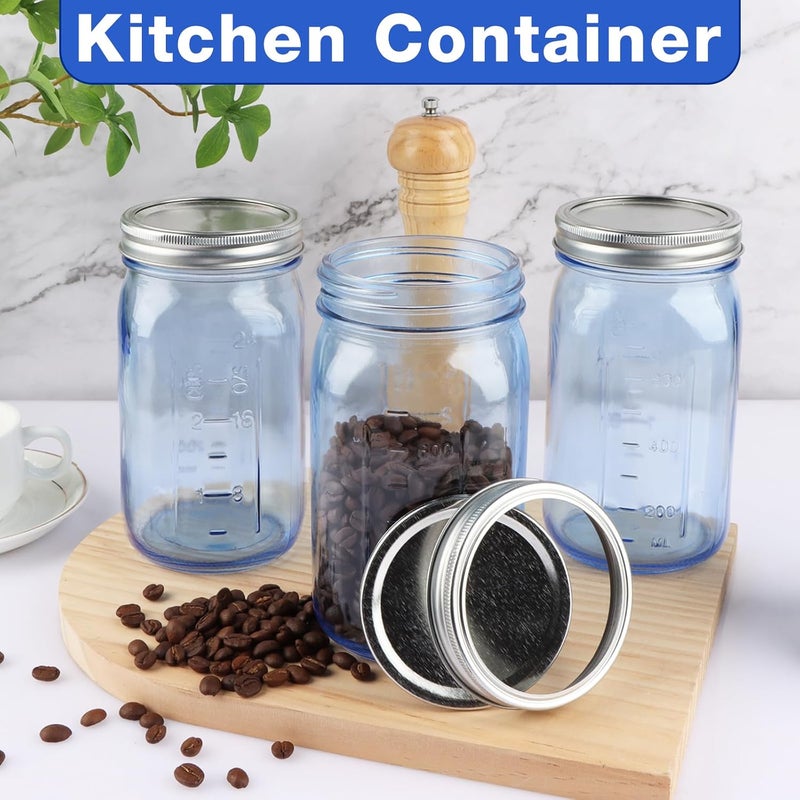 CARBLIN 4 Pack Mason Jar 32oz, Blue Wide Mouth Canning Jars with Airtight Lid, Taped Glass Pint Jars Labels Brush, Jam Fermente Large Storage Quart for Protection - Image 2