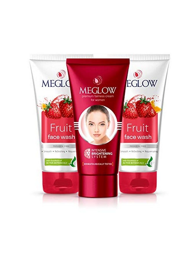 MEGLOW Premium Fairness Cream For Women 50 Gm (1) + Fruit Face Wash 70 Gm (2) With Paraben Free Formula For Glowing And Nourished Skin Combo Pack Of 3 - Image 2