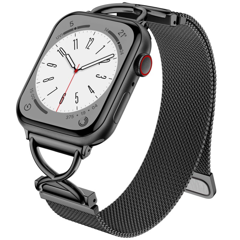 Dirrelo Metal Band Compatible with Apple Watch Bands 44mm 41mm 40mm 38mm 42mm 44mm 45mm 49mm Men Women, Mesh Magnetic Clasp Stainless Steel Wristband for iWatch Ultra Series 9/8/SE/7/6/5/4/3/2/1,Black - Image 1
