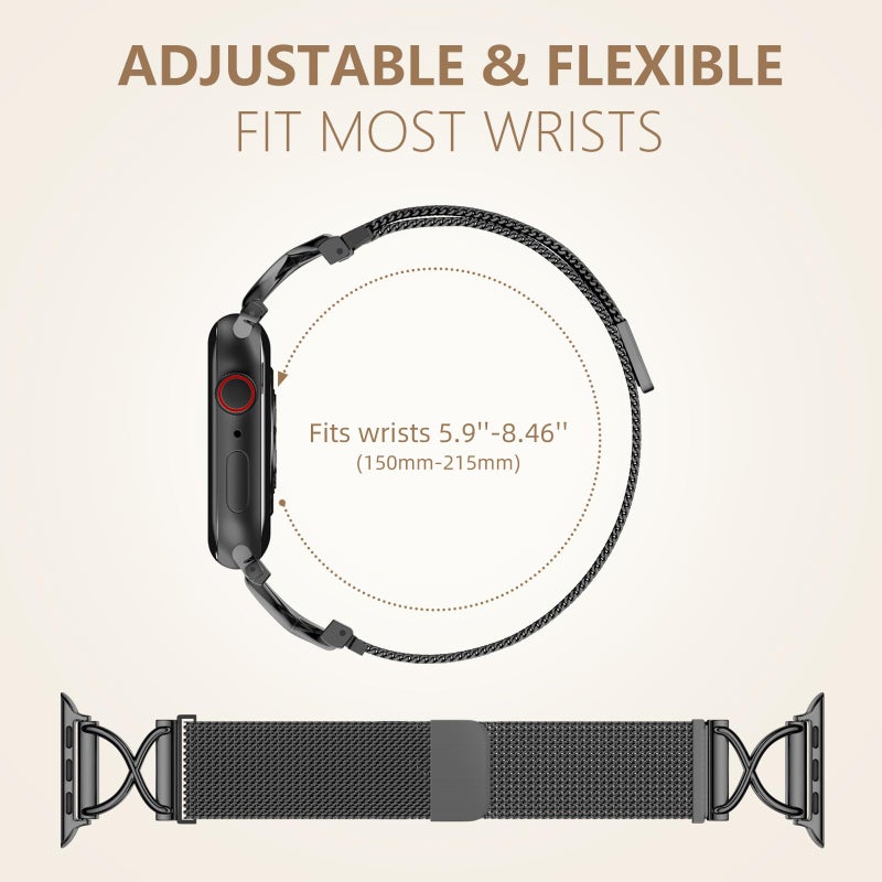 Dirrelo Metal Band Compatible with Apple Watch Bands 44mm 41mm 40mm 38mm 42mm 44mm 45mm 49mm Men Women, Mesh Magnetic Clasp Stainless Steel Wristband for iWatch Ultra Series 9/8/SE/7/6/5/4/3/2/1,Black - Image 5