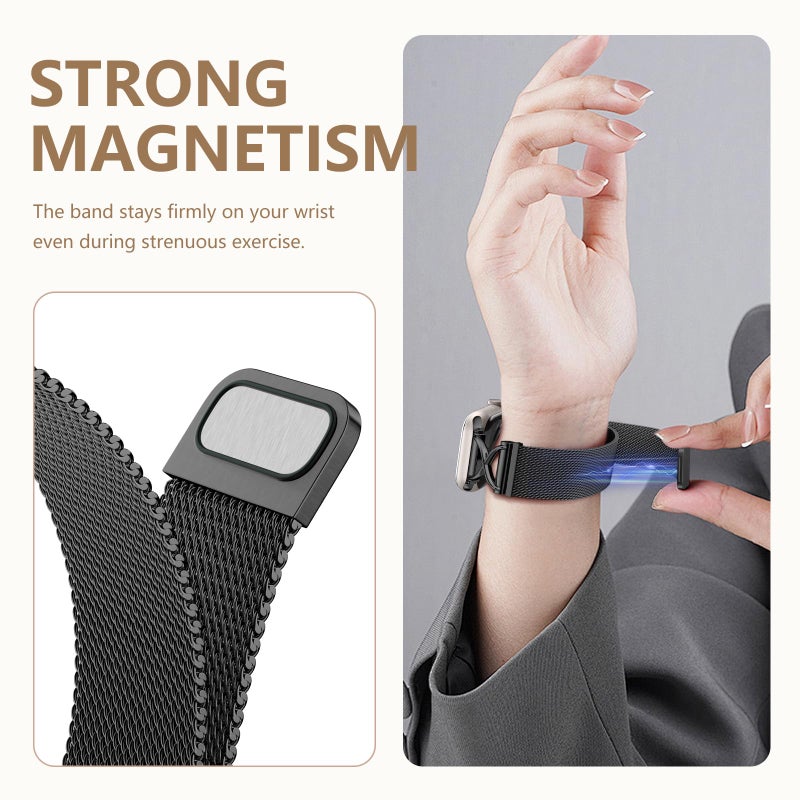 Dirrelo Metal Band Compatible with Apple Watch Bands 44mm 41mm 40mm 38mm 42mm 44mm 45mm 49mm Men Women, Mesh Magnetic Clasp Stainless Steel Wristband for iWatch Ultra Series 9/8/SE/7/6/5/4/3/2/1,Black - Image 4