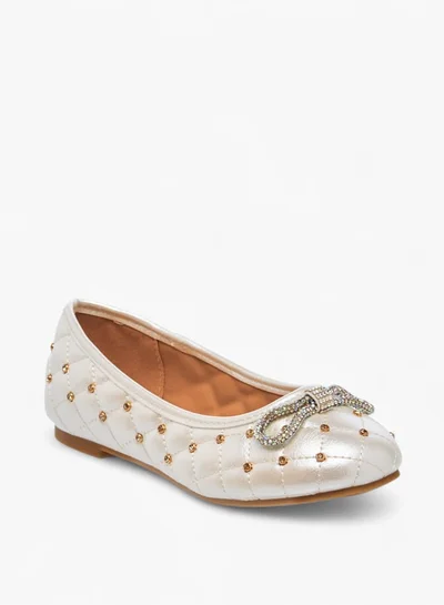 Little Missy Girls Quilted Slip-On Ballerina Shoes With Embellished Bow Accent