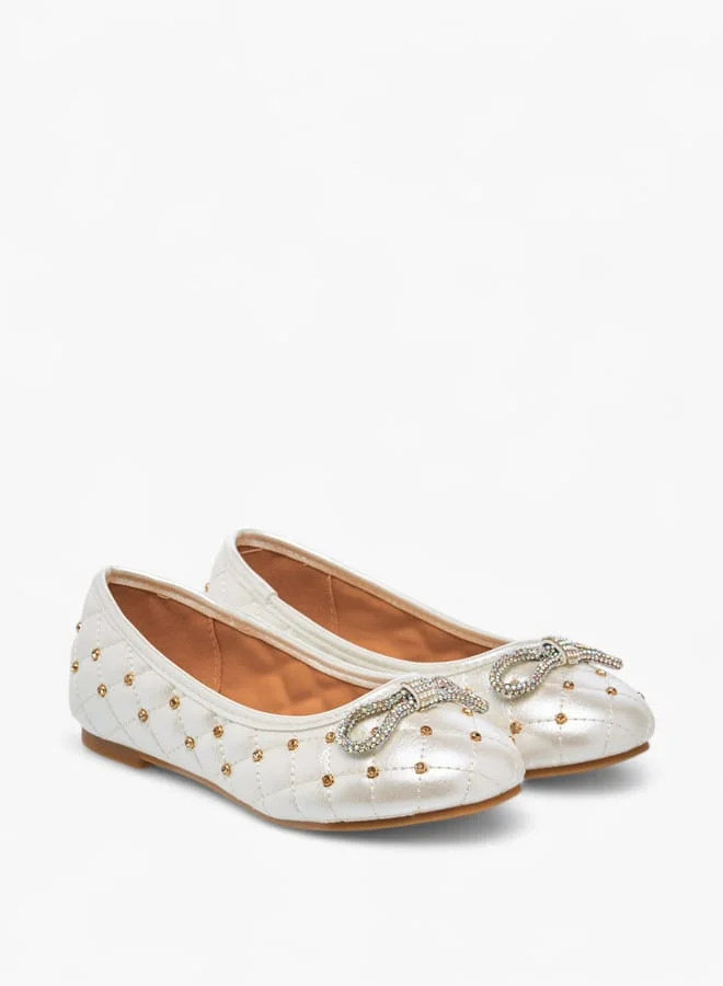 Little Missy Girls Quilted Slip-On Ballerina Shoes With Embellished Bow Accent Ramadan Collection