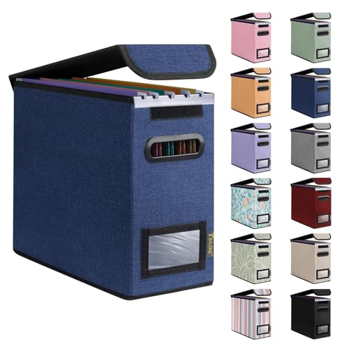BALEINE File Organizer Box with Lid Collapsible File Folder Organizer with Plastic Slide Hanging File Folder Box for Office Document Storage 1 Pack Blue S - Image 1