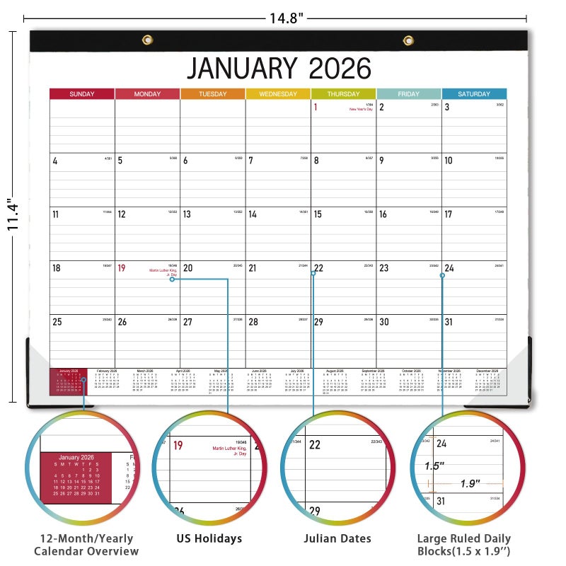 BooQool 2025-2026 Desk Calendar - Desk Calendar 2025-2026, 14.8" x 11.4", Jul. 2025 - Dec. 2026, 18 Months Calendar, Large Ruled Blocks, Tear Off, Corner Protectors, Desk/Wall Calendar for Planning and Organizing - Image 4