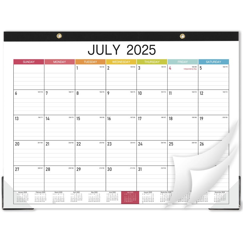 BooQool 2025-2026 Desk Calendar - Desk Calendar 2025-2026, 14.8" x 11.4", Jul. 2025 - Dec. 2026, 18 Months Calendar, Large Ruled Blocks, Tear Off, Corner Protectors, Desk/Wall Calendar for Planning and Organizing - Image 1