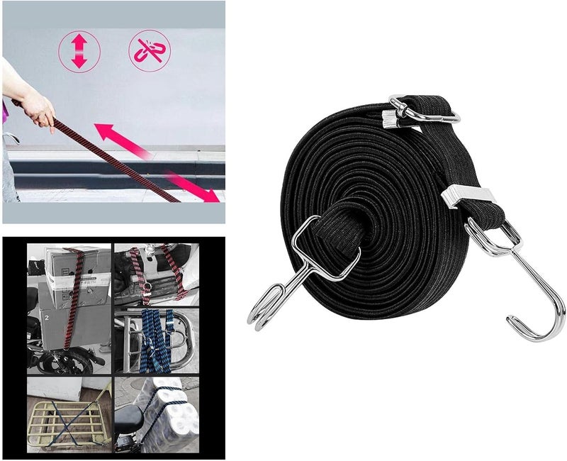 klarako Flat Bungee Cords, Long Bungee Straps Elastic Rope for Hand Carts, Securing Heavy Duty for Cargo, Moving, Luggage Rack, Camping  Black 2m - Image 2