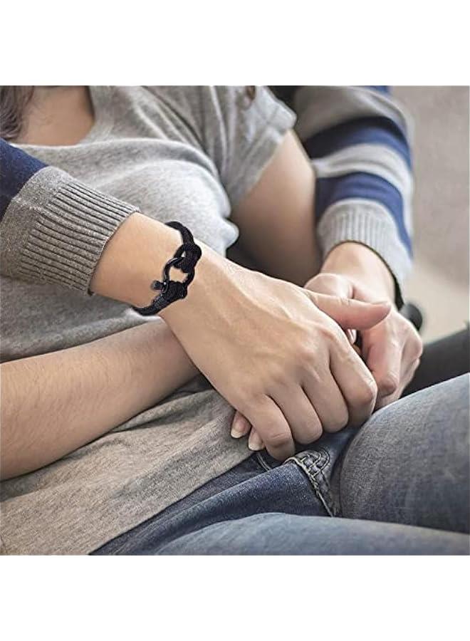 Mens Bracelet,Casual Sturdy Men's Handmade Milan Rope Braided Bracelet Horseshoe Buckle Stainless Steel Wristband Bracelet I Will Always Be with You Nautical Bracelet Great Gifts for Men-Black - Image 2