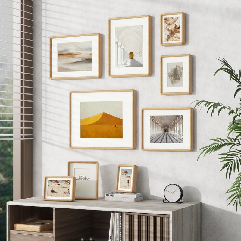FLYJOE 12x16 Picture Frame, Natural Solid OAK Wood Photo Frame with HD Tempered Glass, Rounded Corner Frame 12 x 16 Matted to 8.5x11, Gallery Wall Frames for Art, Horizontal or Vertical Wall Mounting - Image 5