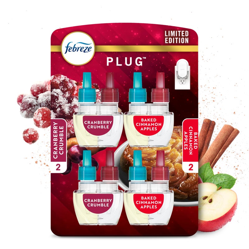 Febreze OdorFighting Fade Defy PLUG Air Freshener Baked Cinnamon Apple Cranberry Crumble 87 fl oz Oil Refill 2 of Each