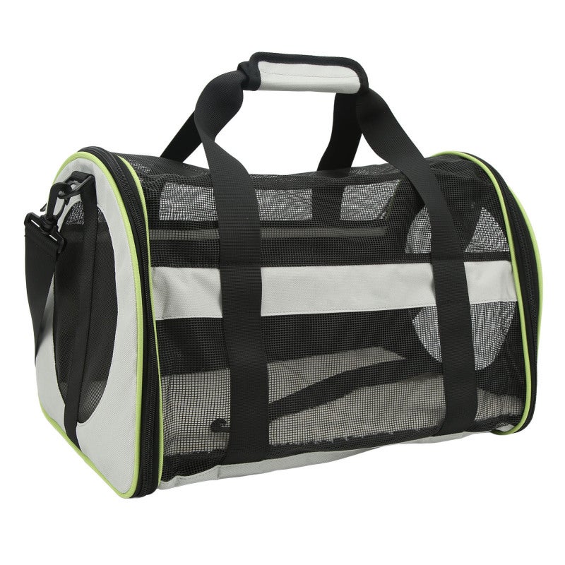 Foldable Pet Carrier: Light Gray 600D Nylon - Zipped Side Entrance Premium Ventilation Adjustable Shoulder Strap for Cat and Dog Air Car Travel - Image 3