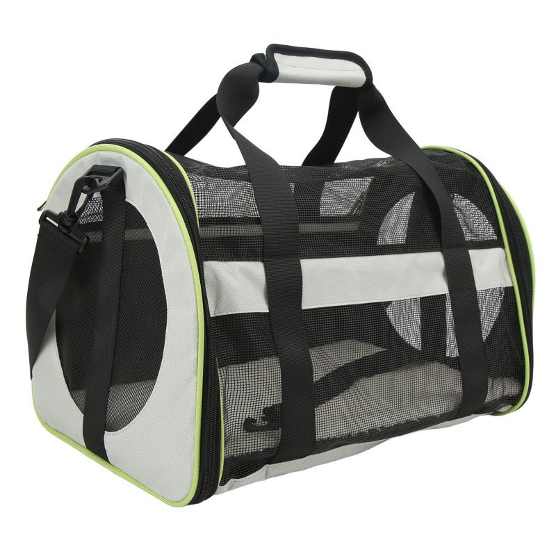 Foldable Pet Carrier: Light Gray 600D Nylon - Zipped Side Entrance Premium Ventilation Adjustable Shoulder Strap for Cat and Dog Air Car Travel - Image 4