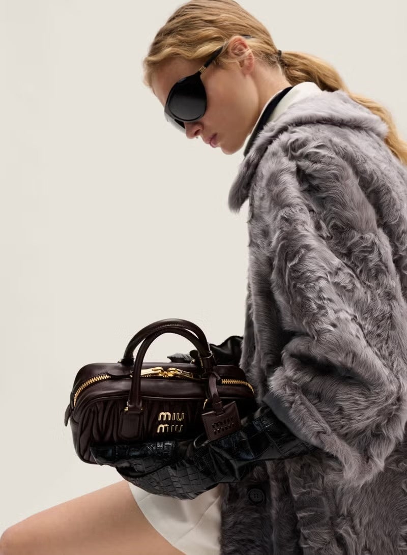 miu miu Classic Logo Matelassé Leather Mini Handbag – Elegant Top Handle Crossbody Shoulder Bag for Women – Stylish Daily Office & Travel Bag - Image 4