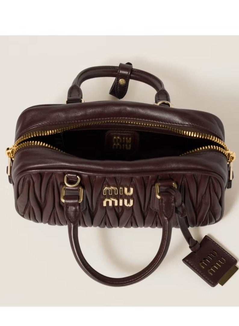 miu miu Classic Logo Matelassé Leather Mini Handbag – Elegant Top Handle Crossbody Shoulder Bag for Women – Stylish Daily Office & Travel Bag - Image 3