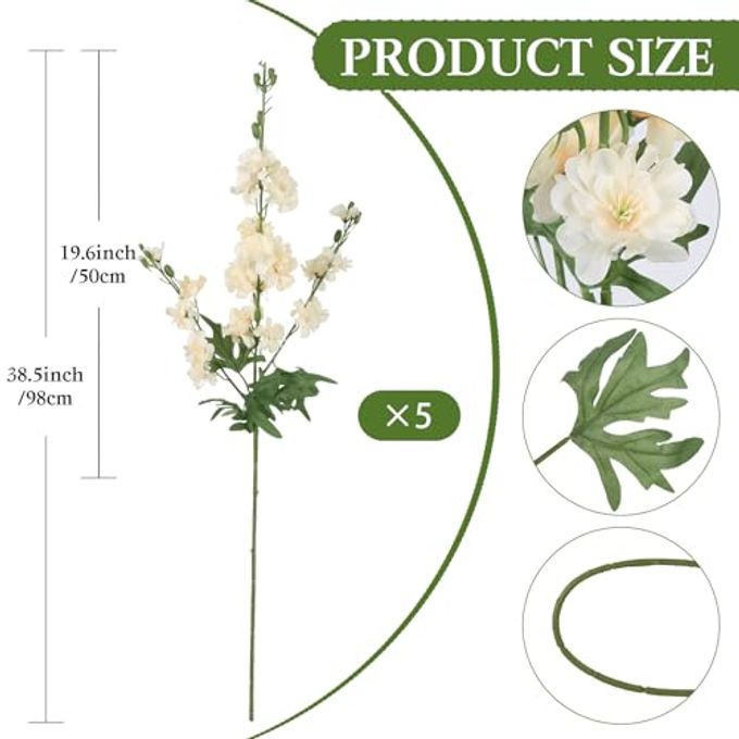 Fqueelvys 5 PCS Champagne Delphinium Artificial Flowers, 38.5" Long Stem Flowers for Tall Vase Faux Larkspur Champagne Silk Snapdragon Flowers for Wedding Centerpieces Home Party Decor - Image 5