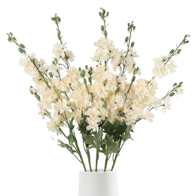 Fqueelvys 5 PCS Champagne Delphinium Artificial Flowers, 38.5" Long Stem Flowers for Tall Vase Faux Larkspur Champagne Silk Snapdragon Flowers for Wedding Centerpieces Home Party Decor - Image 1