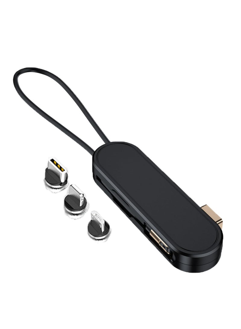 Zikra 3 in 1 Telescopic Portable Charging Cable, Multifunctional Data and Charging Telescopic Cable with Lanyard Compact 3 in 1 Portable Data Sync & Charge Cable 360¬∞ Rotating Magnetic Phone Charger Cable - Image 1