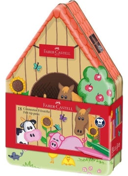 Faber 155539 - Felt Tip Pen Set Connector Farm 18 Metal Box Washable Coloring Set for Children  - Image 1