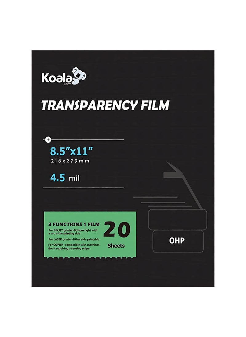 KOALA PAPER KOALA Transparency Film for Inkjet/Laser Jet Printers - 8.5 x 11 Inch 20 Sheets Printable Transparency Paper for OHP Film Overhead Projector Film or Craft Projects  - Image 1