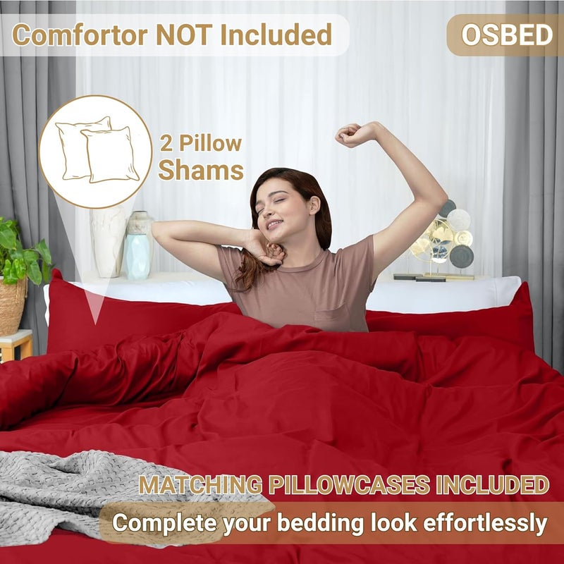 OSBED طقم أغطية لحاف فاخر 3 قطع - 100% قطن، أحمر، 180 × 200 سم - Image 4