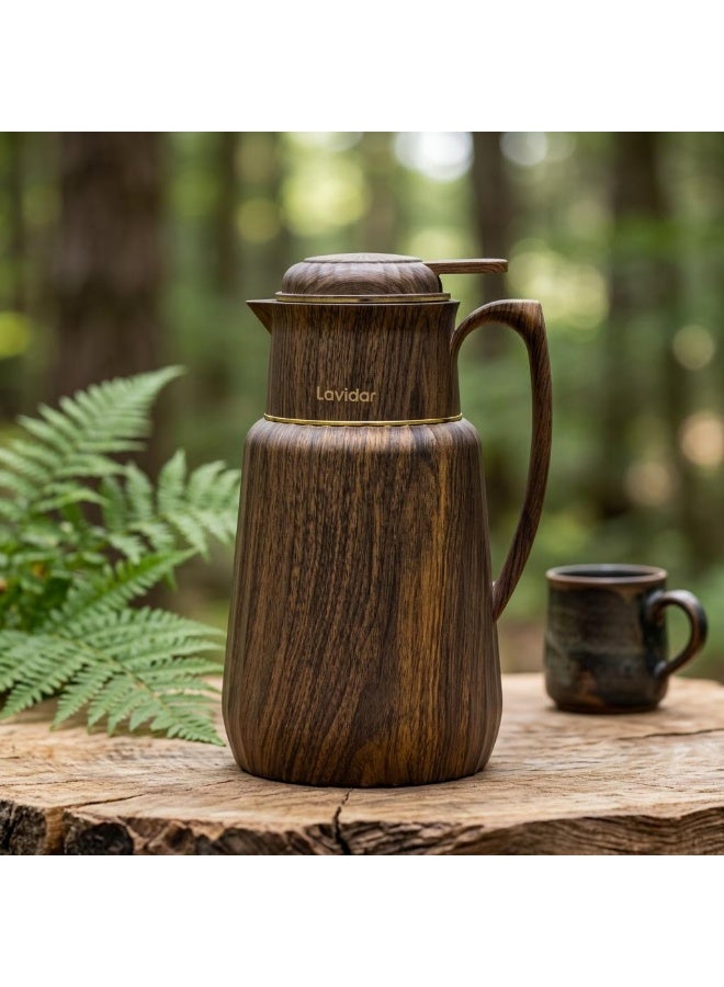LAVIN by HB Collection | Material: Wooden Body | Inner: Pink Glass Inside | Capacity: 1 Liter | Model: Fashion and Elegance Design | Quality: High Quality Construction | Performance: Long Time Heat Retention | Suitable For: Tea& Coffee - Image 1