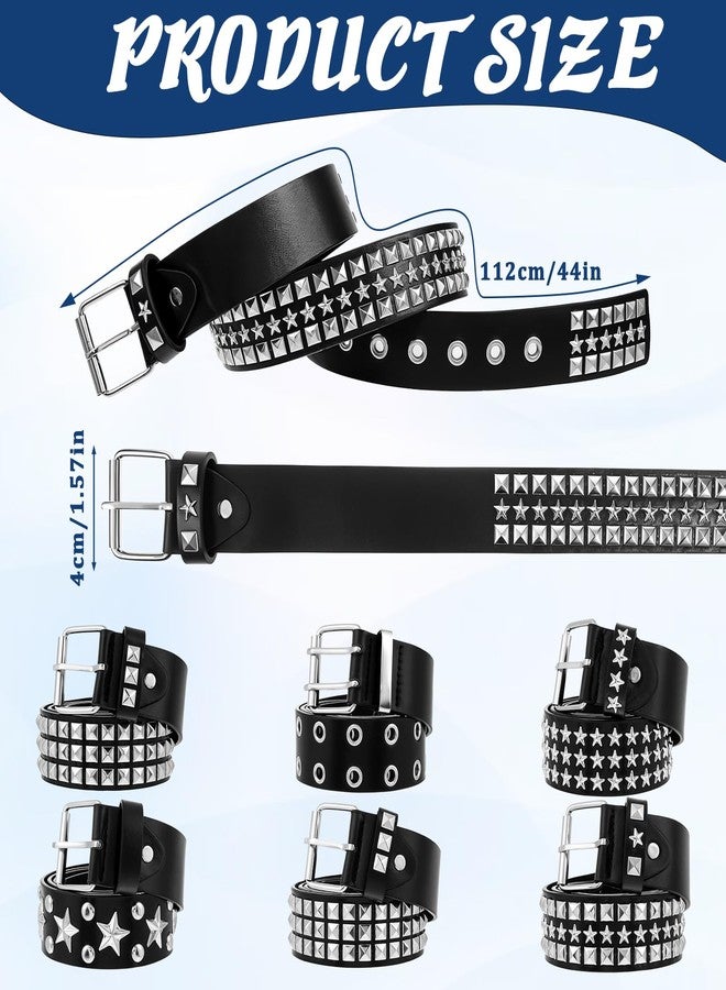 simarro 6 Pcs Black Studded Belts Y2K Belt, 44 inches Long Studded Rivet Double Grommet Belt Set Star Gothic Punk Rock Goth Punk Style Accessories for Men Women - Image 2