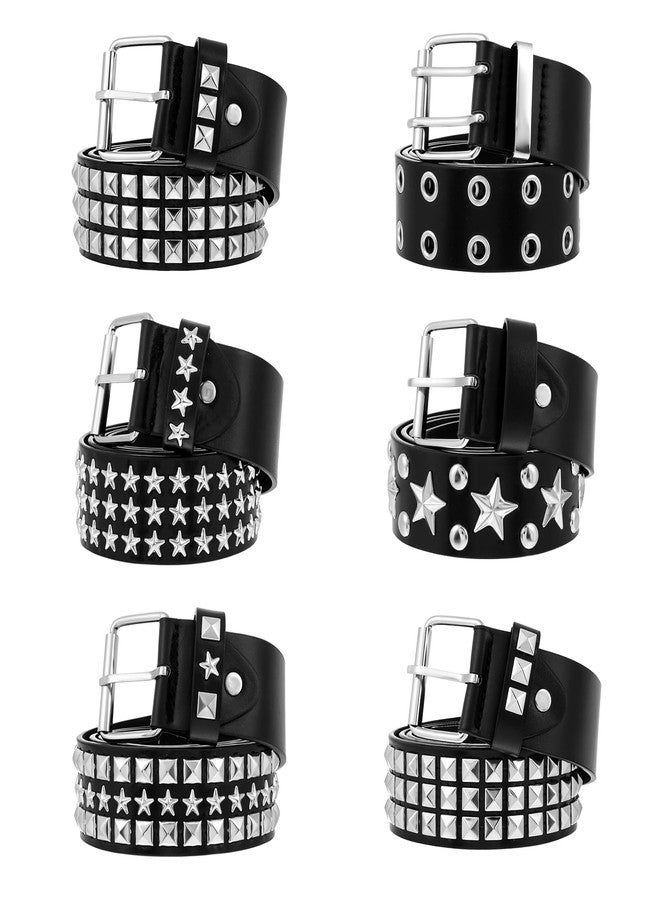simarro 6 Pcs Black Studded Belts Y2K Belt, 44 inches Long Studded Rivet Double Grommet Belt Set Star Gothic Punk Rock Goth Punk Style Accessories for Men Women - Image 1