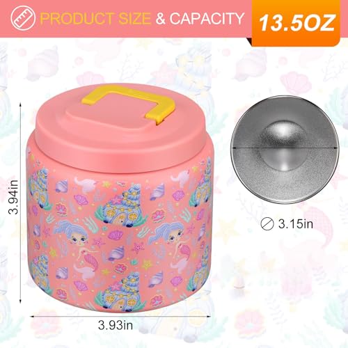 JXXM 13.5 Oz Thermo Food Jar for Hot & Cold Food for Kids, Insulated Lunch Containers Hot Food Jar,Leak-Proof Vacuum Stainless Steel Wide Mouth Lunch Soup Thermo for School (Mermaid) - Image 4