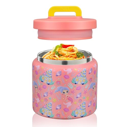 JXXM 13.5 Oz Thermo Food Jar for Hot & Cold Food for Kids, Insulated Lunch Containers Hot Food Jar,Leak-Proof Vacuum Stainless Steel Wide Mouth Lunch Soup Thermo for School (Mermaid) - Image 1